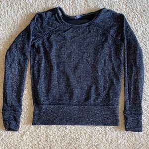 Aerie Black sparkly long sleeve sweater / light see through mesh back xs